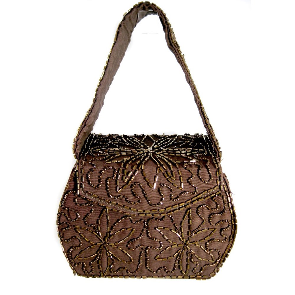 Beaded Box Purse Handbag Brown Evening Vintage